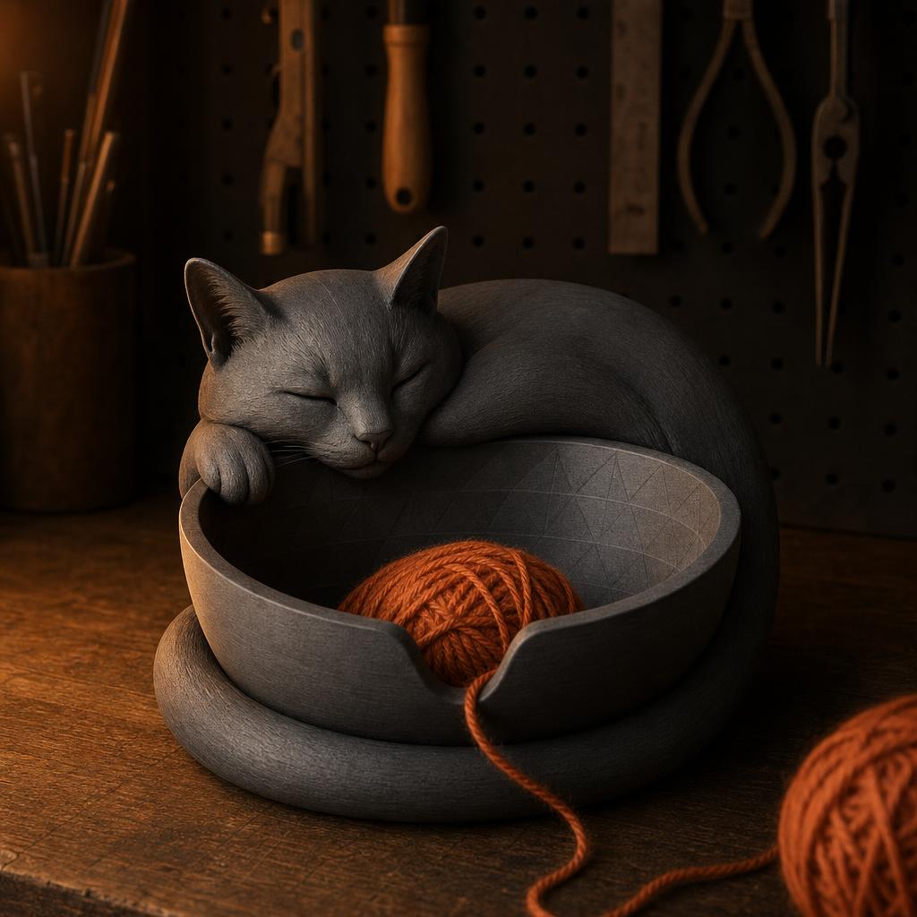 Whimsical Cat Yarn Bowl